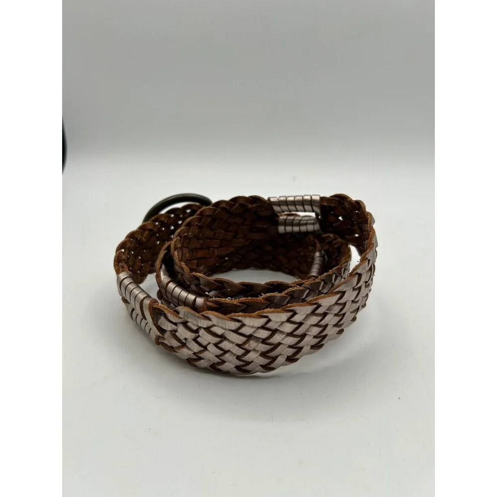 Gap Woven Braided Belt Women Large Silver Metallic Genuine Leather Vintage 2009